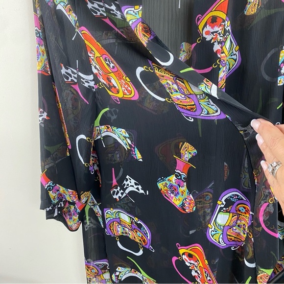 Slinky Brand Women's Open Front Novelty Print Black Sheer Kimono Sz M - Picture 4 of 10
